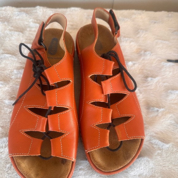 Wolky Orange Leather Women's Sandals - Picture 2 of 10